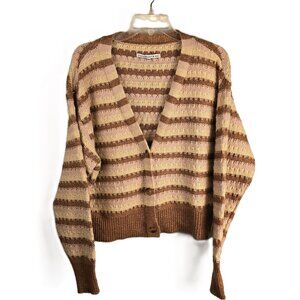 Celebrity Pink Cropped Cardigan Sweater Womens XL Misty Rose Stripe Long Sleeves